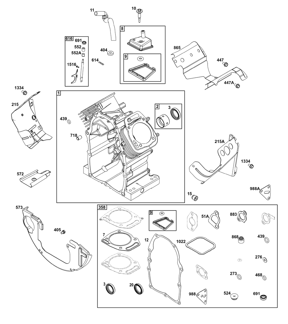 Cylinder Group Diagram and Parts List for 305447-3201-B5 200000 - 399999 Briggs and Stratton Engine